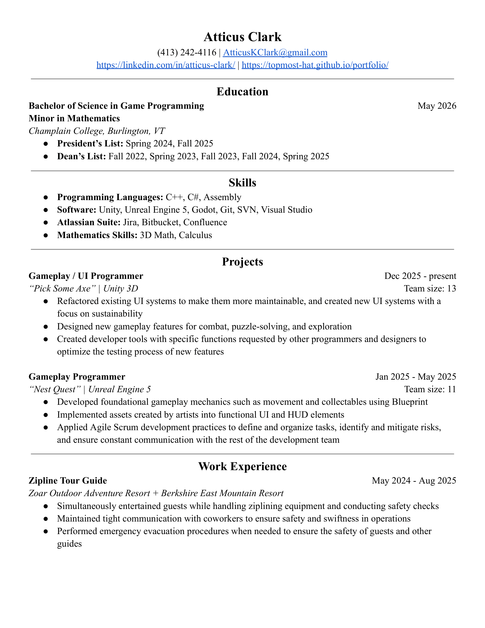 Atticus Clark&rsquo;s Resume
